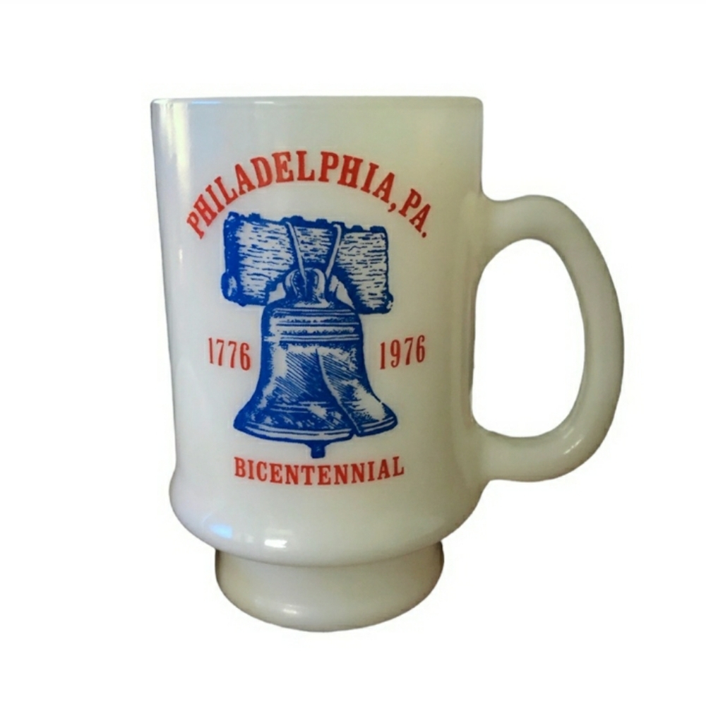 Vintage Philadelphia Bicentennial Milk Glass Pedestal Mug 1776-1976